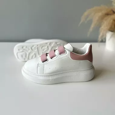 Adidasi dama casual albi cu roz, inchidere cu elastic, 8901 